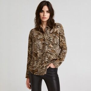 The Kooples Silk Tiger Print Button Up Shirt Brown Animal Print Women's Small